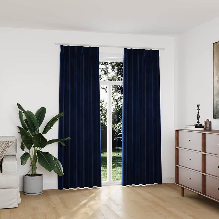 vidaXL Cortinas blackout c/ ganchos 2 pcs 140x225cm veludo azul escuro 1