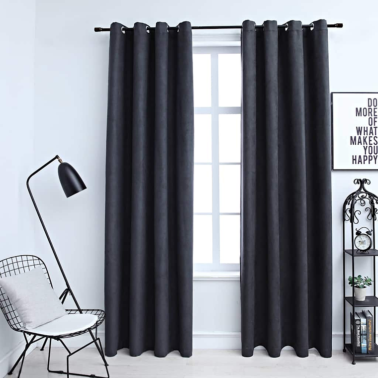 vidaXL Cortinas blackout c/ argolas em metal 2 pcs 140x225cm antracite 1