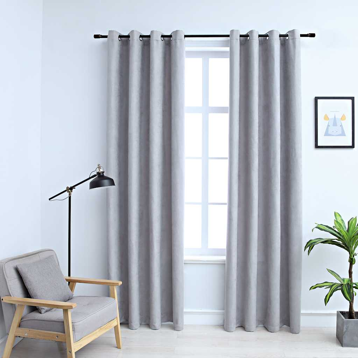 vidaXL Cortinas blackout c/ argolas em metal 2 pcs 140x175 cm cinzento 1