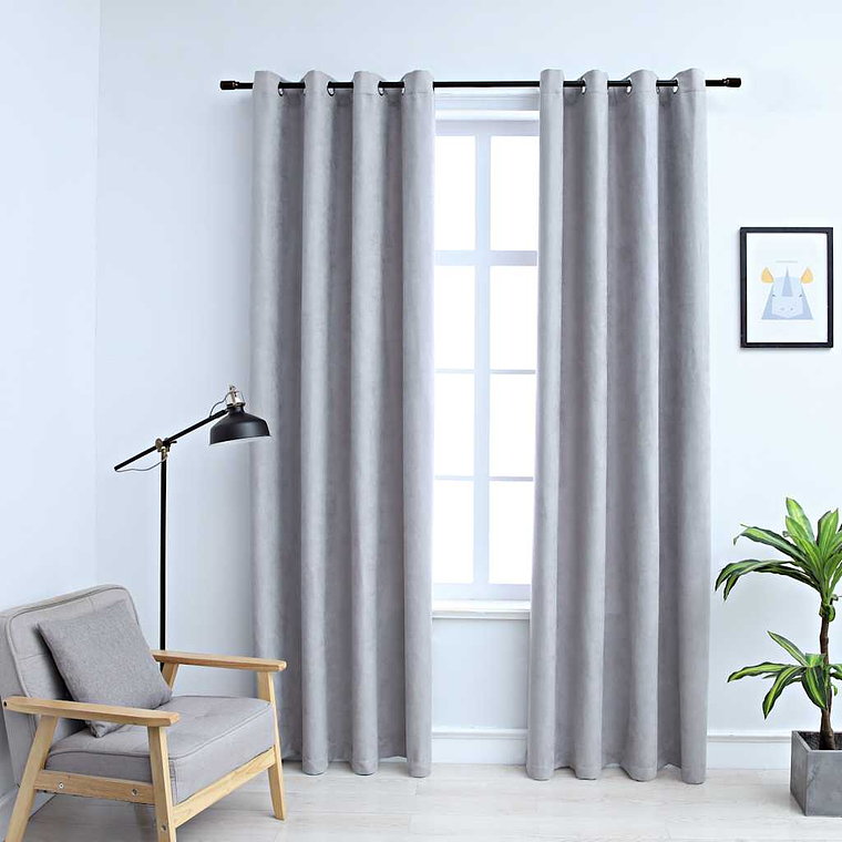 vidaXL Cortinas blackout c/ argolas em metal 2 pcs 140x175 cm cinzento 1