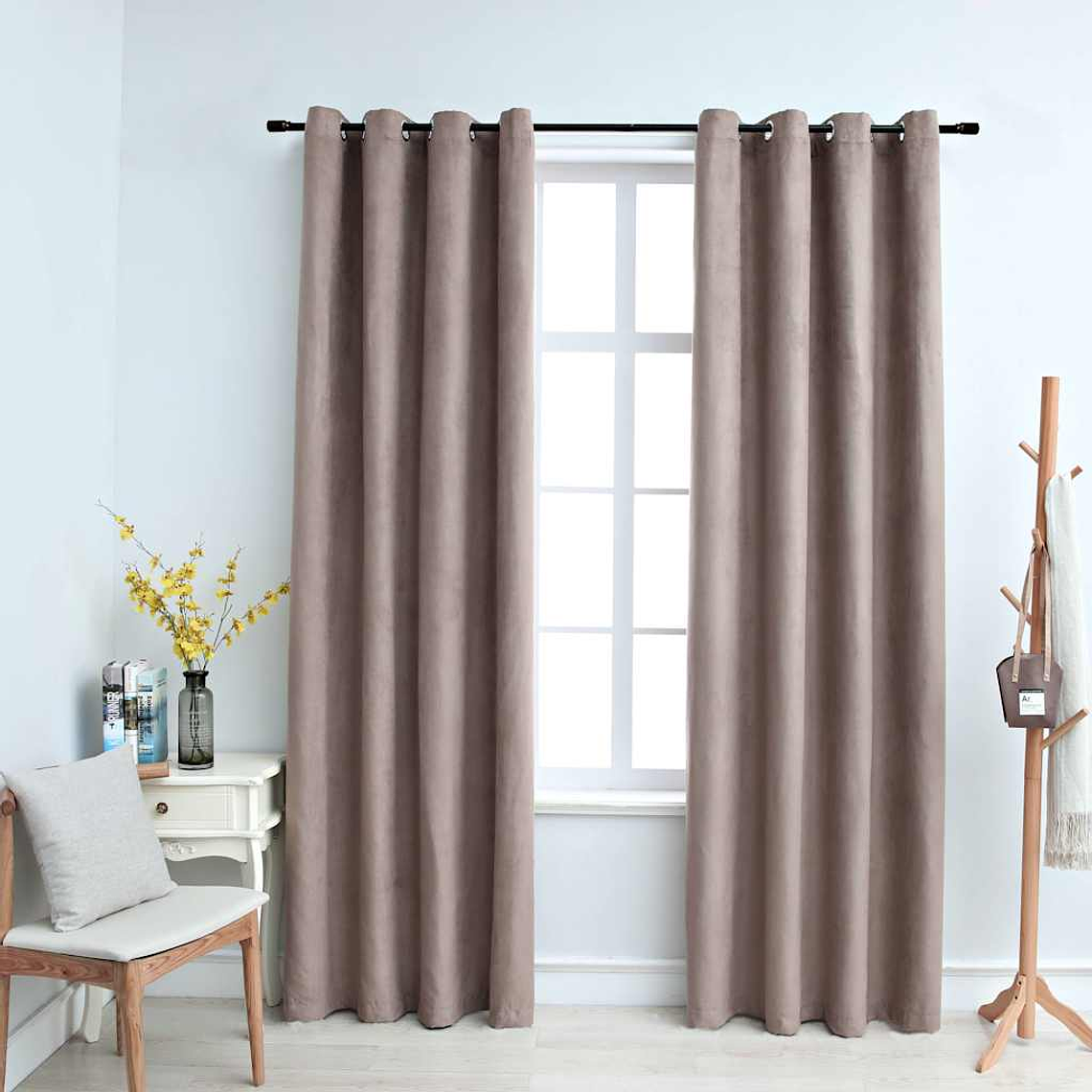 vidaXL Cortinas opacas c/ argolas 2 pcs 140x225 cm cinza-acastanhado 1