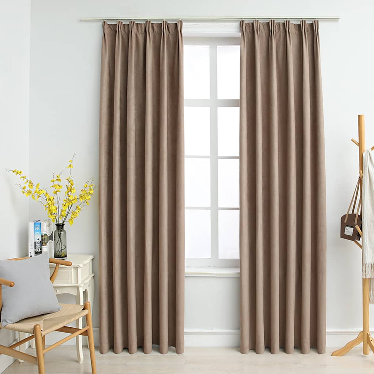 vidaXL Cortinas blackout c/ganchos 2pcs 140x175cm cinzento-acastanhado 1