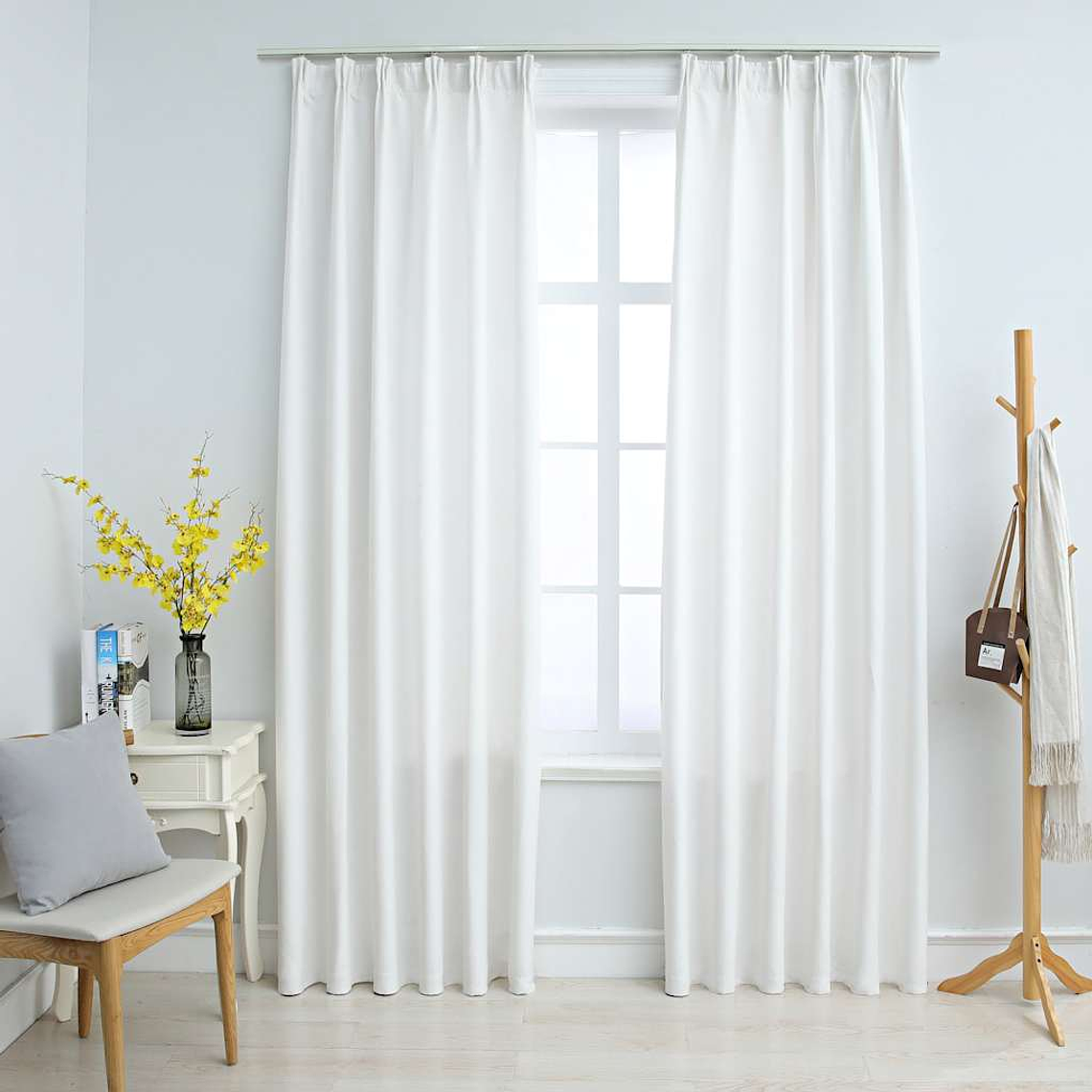 vidaXL Cortinas blackout com ganchos 2 pcs 140x225 cm branco sujo 1