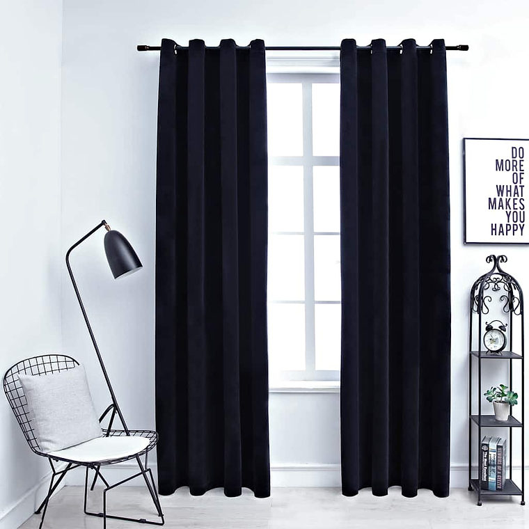 vidaXL Cortinas blackout com argolas 2 pcs 140x175 cm veludo preto 1