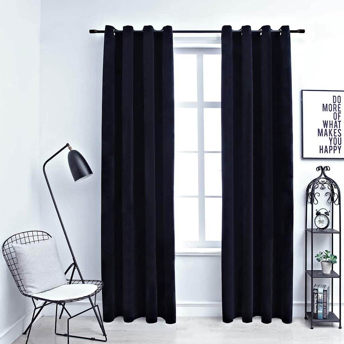Cortinas Blackout Veludo Preto 140x245 cm | Par com Argolas em Metal | Bloqueio de Luz e Privacidade 1