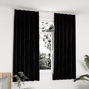 Cortinas Blackout em Veludo Preto vidaXL | Par de 140x175 cm com Ganchos | Bloqueio de Luz e Privacidade