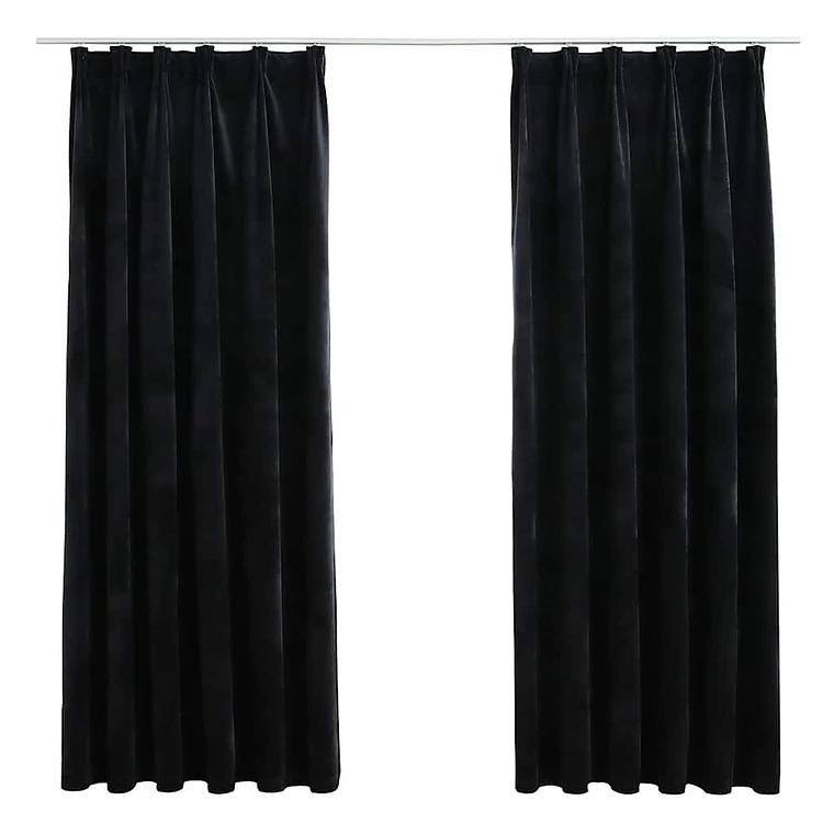 Cortinas Blackout em Veludo Preto vidaXL | Par de 140x175 cm com Ganchos | Bloqueio de Luz e Privacidade 2