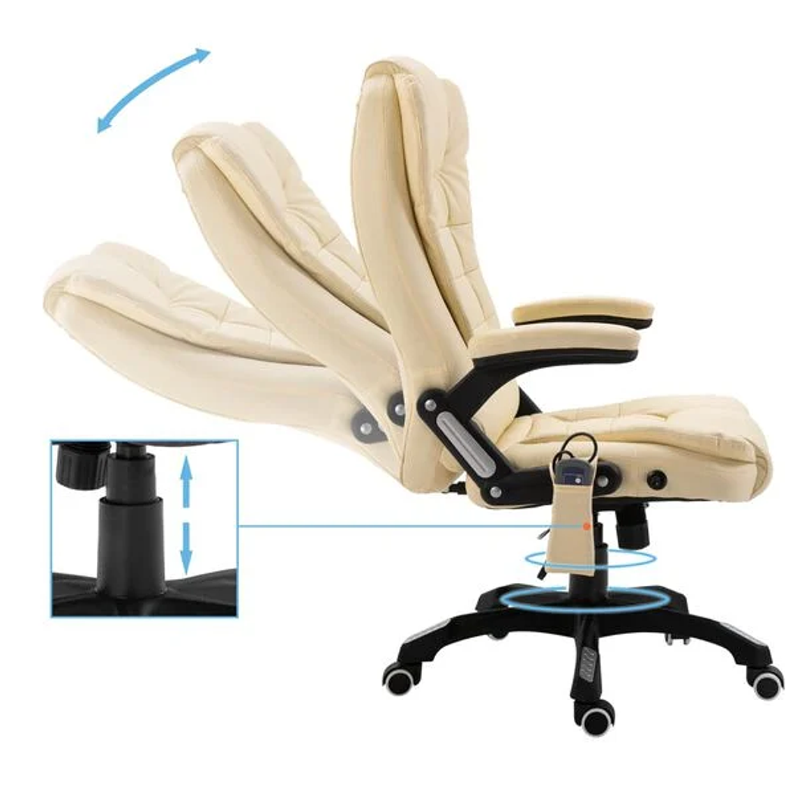 Cadeira de Escritório com Massagem e Aquecimento vidaXL | Cadeira Ergonómica em Couro Artificial Creme 5