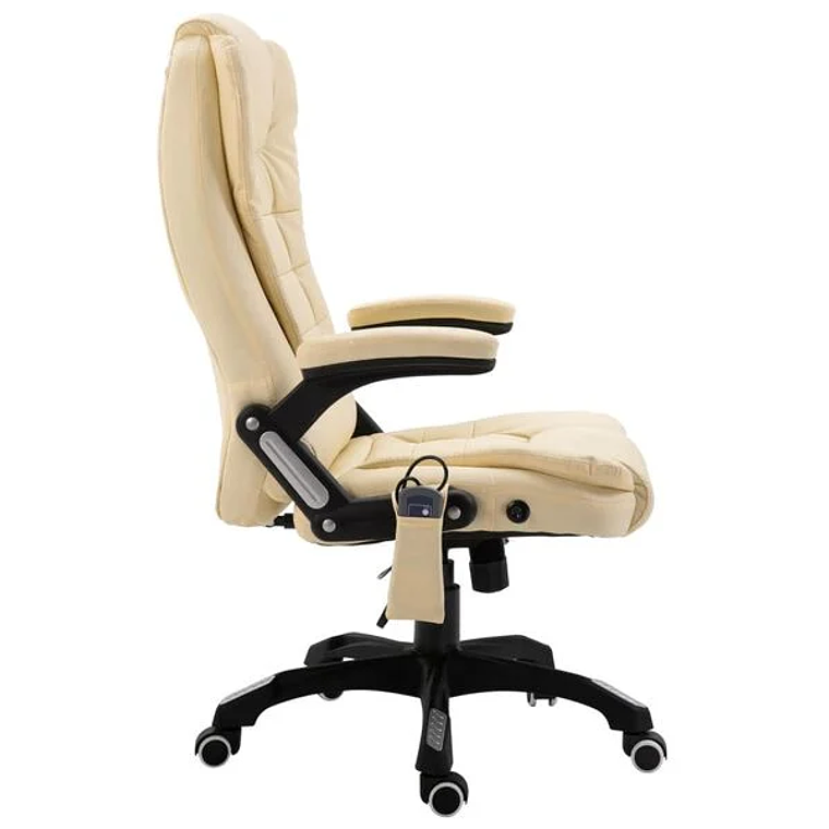 Cadeira de Escritório com Massagem e Aquecimento vidaXL | Cadeira Ergonómica em Couro Artificial Creme 6