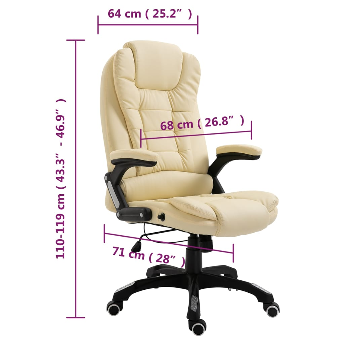 Ergonomic Office Chair in Cream Faux Leather | Adjustable, Swivel | vidaXL 9
