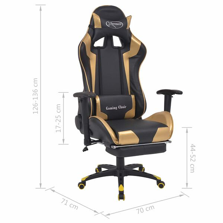 Cadeira Gamer Ouro 136 cm | Cadeira de Jogos Moderna em Couro Artificial Ajustável | vidaXL 7