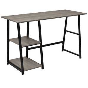 Mesa com 2 Prateleiras Cinzento e Carvalho | 120 cm para Escritório ou Sala de Estar | vidaXL