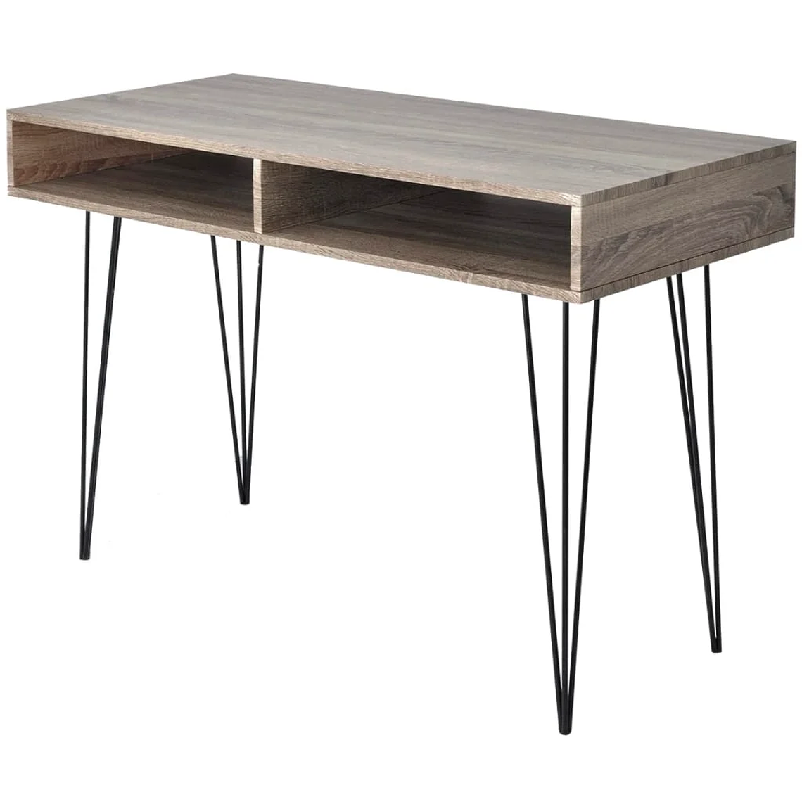 Desk with 2 Compartments, Gray and Oak | 110 cm for Office or Home | vidaXL 1