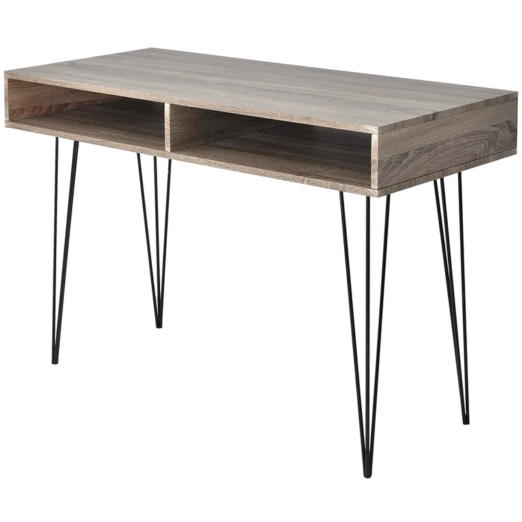 Desk with 2 Compartments, Gray and Oak | 110 cm for Office or Home | vidaXL 1
