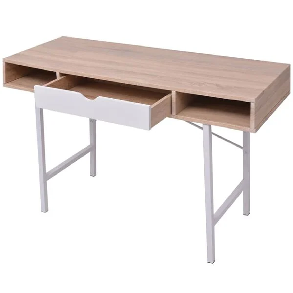 Desk with 1 Drawer and 2 Compartments | Oak and White Color, 120 cm | For Office or Home 2