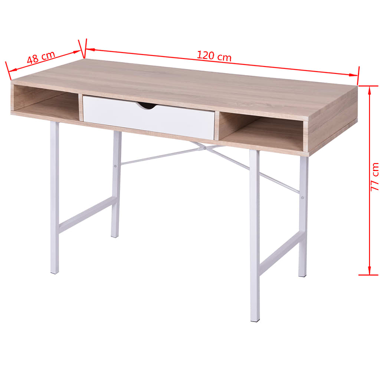 Desk with 1 Drawer and 2 Compartments | Oak and White Color, 120 cm | For Office or Home 5