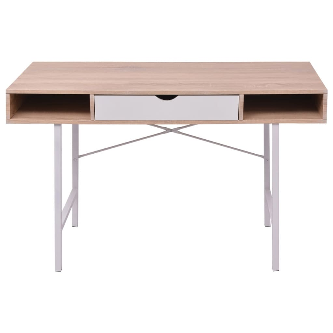 Desk with 1 Drawer and 2 Compartments | Oak and White Color, 120 cm | For Office or Home 3