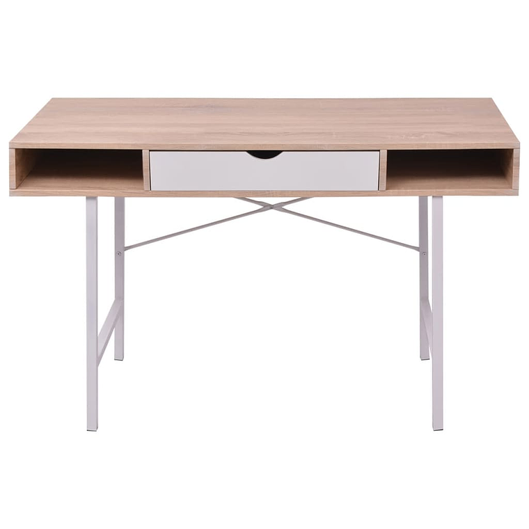 Desk with 1 Drawer and 2 Compartments | Oak and White Color, 120 cm | For Office or Home 3