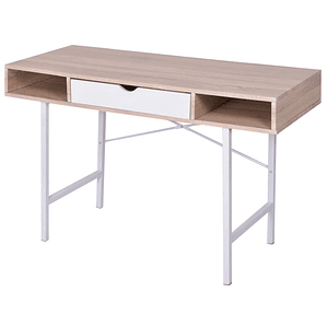 Mesa com 1 Gaveta e 2 Compartimentos | Cor Carvalho e Branco, 120 cm | Para Escritório ou Casa