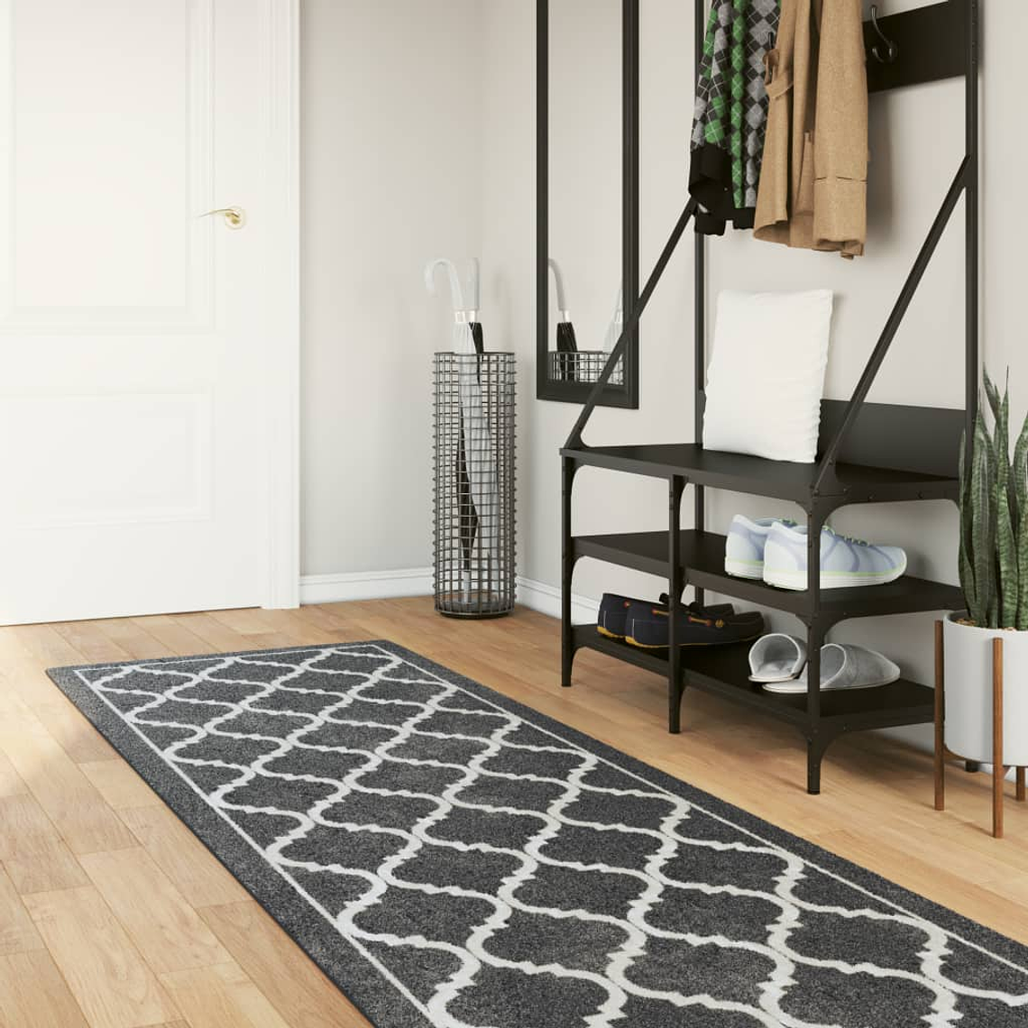 vidaXL Tapete lavável antiderrapante 80x300 cm preto e branco 1