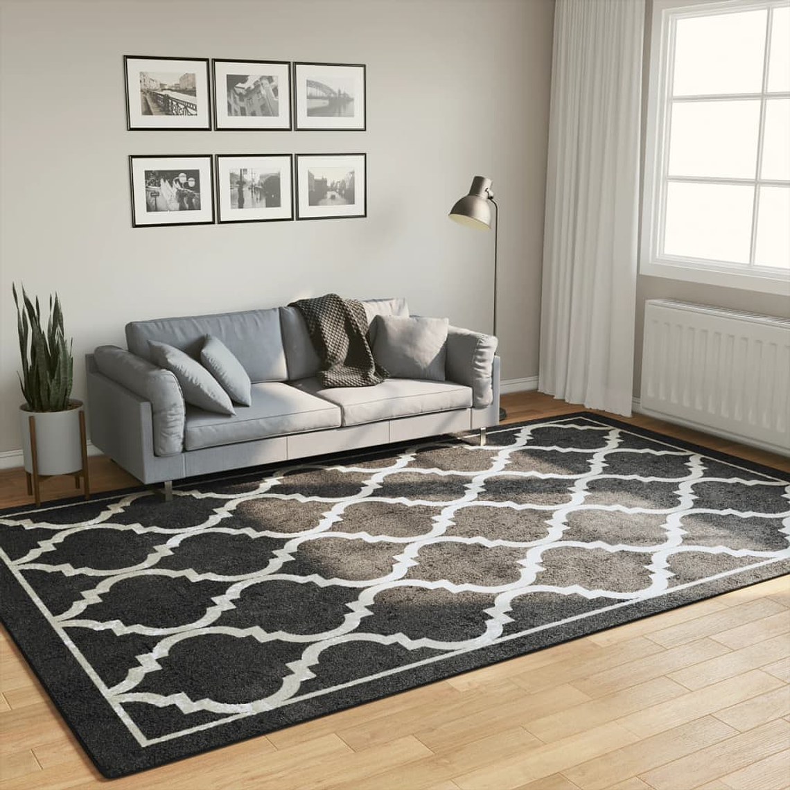 vidaXL Tapete lavável antiderrapante 190x300 cm preto e branco 1