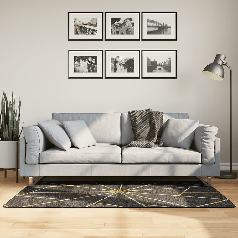 vidaXL Tapete lavável antiderrapante 80x150 cm preto e dourado 1
