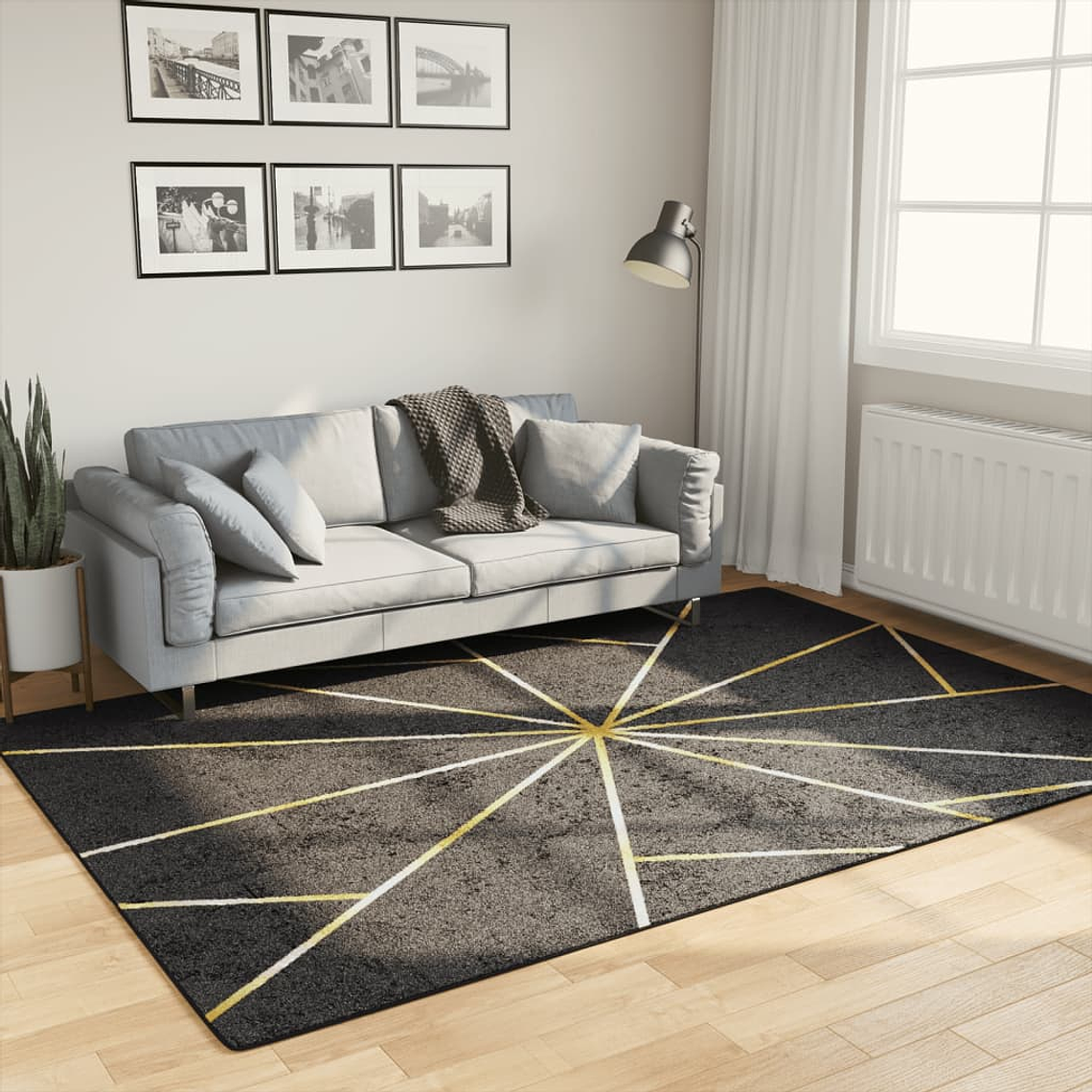 vidaXL Tapete lavável antiderrapante 160x230 cm preto e dourado 1