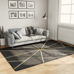 vidaXL Tapete lavável antiderrapante 160x230 cm preto e dourado