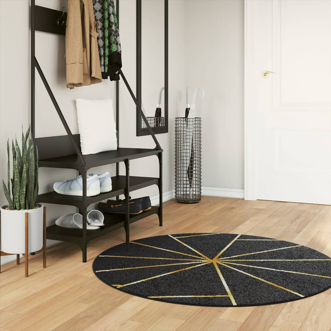 vidaXL Tapete lavável antiderrapante Ø 120 cm preto e dourado 1
