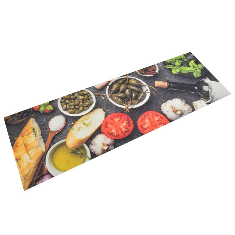 vidaXL Tapete de cozinha lavável 60x180 cm veludo padrão vinho/jantar 1