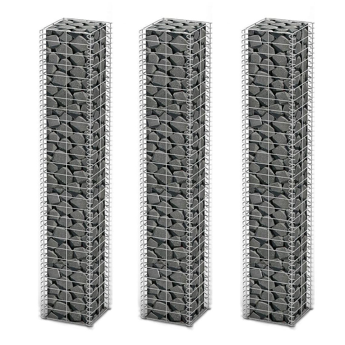 vidaXL Conjunto de gabiões 3 pcs arame galvanizado 25 x 25 x 150 cm  1