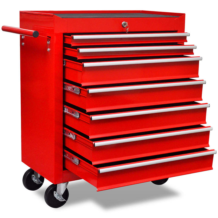Red 7-Drawer Tool Trolley | Secure Organization and Easy Mobility 1