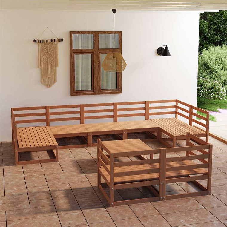vidaXL 10 pcs conjunto lounge de jardim pinho maciço 1
