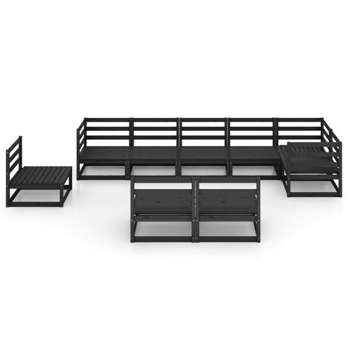 Conjunto Lounge de Jardim 9 Peças em Pinho Maciço Preto | Configuração Modular para Relaxamento 8