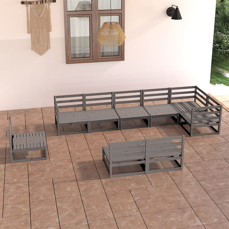 Conjunto Lounge de Jardim 9 Peças em Pinho Maciço Preto | Configuração Modular para Relaxamento 9