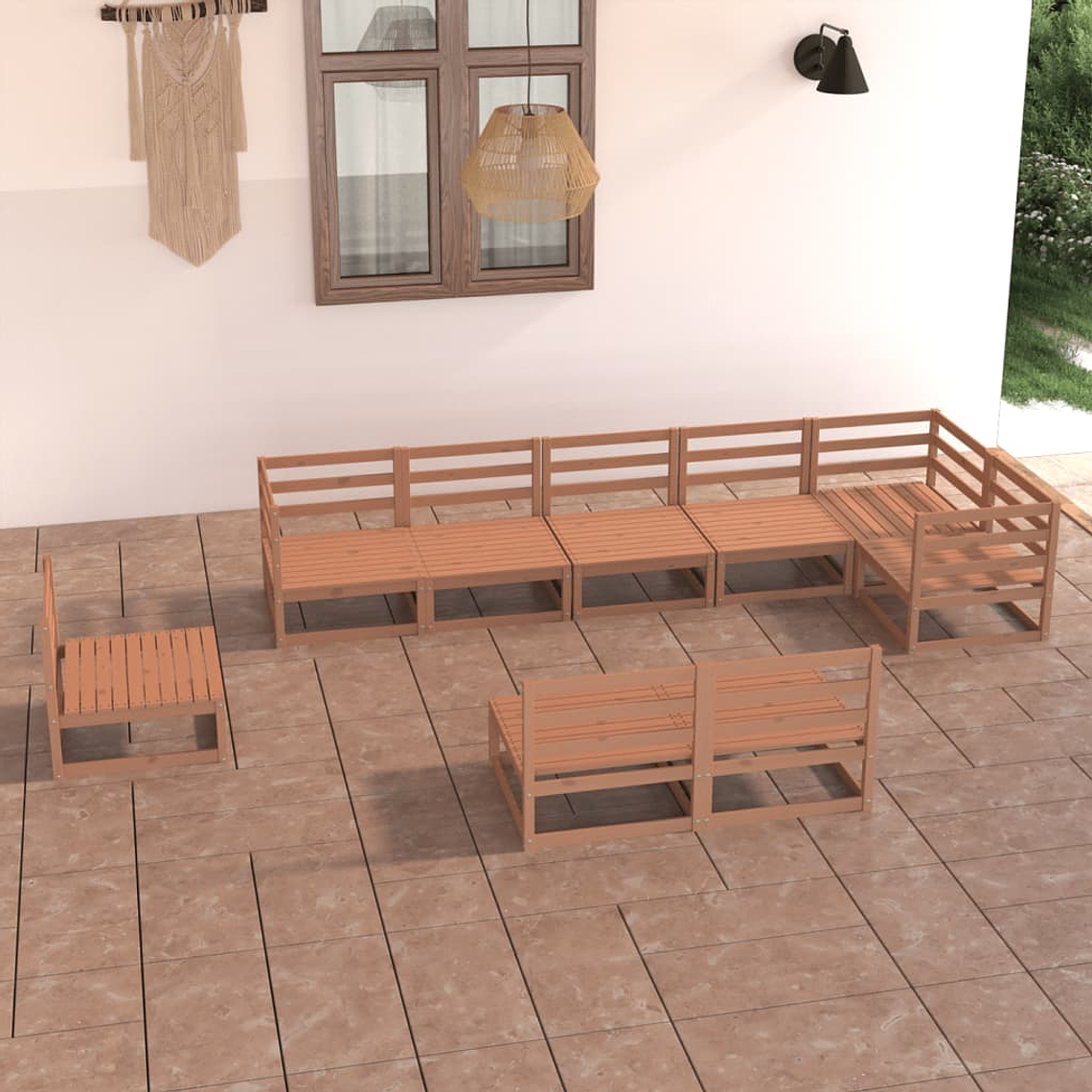 Conjunto Lounge de Jardim 9 Peças em Pinho Maciço Preto | Configuração Modular para Relaxamento 10