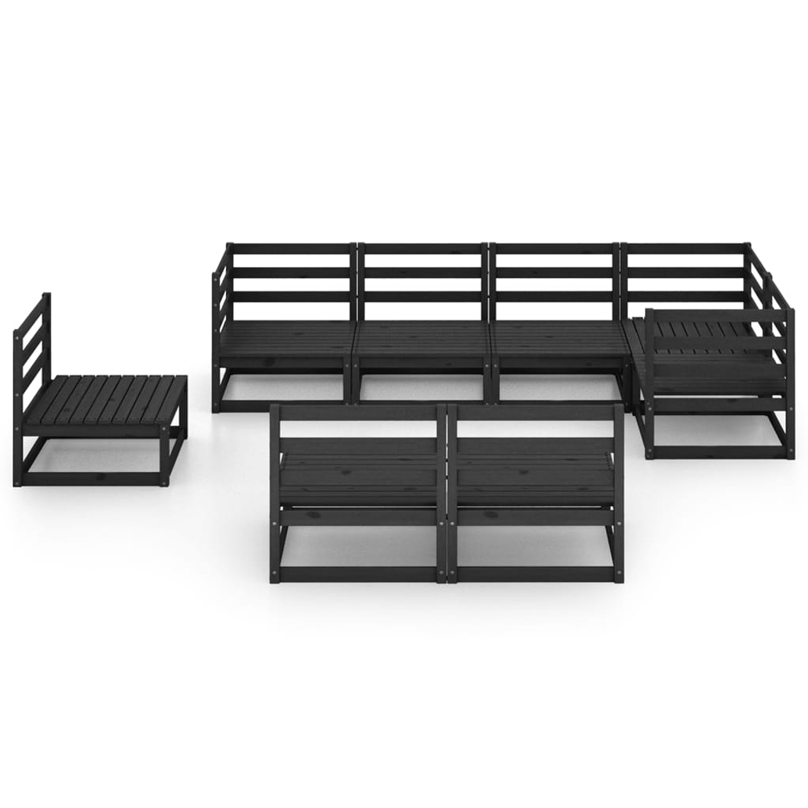 8-Piece Garden Lounge Set in Solid Black Pine | Sofas and Table for Outdoor Use 10