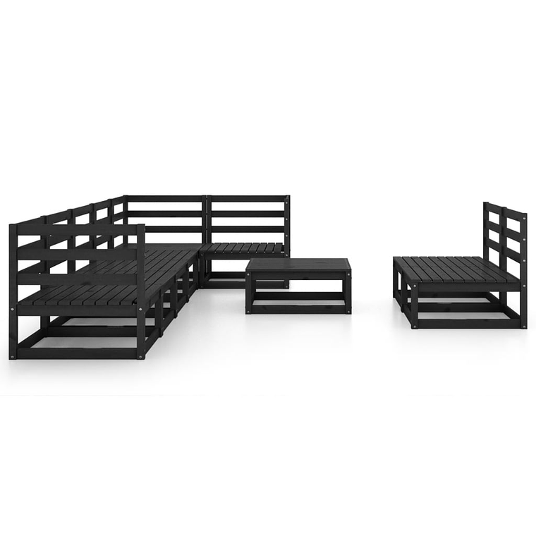 9-Piece Garden Lounge Set in Solid Black Pine | Sofas and Tables for Corner Socializing 3