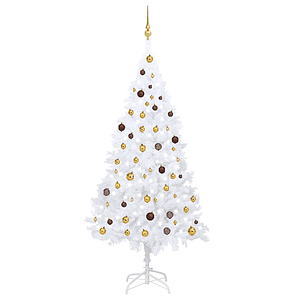 vidaXL Árvore Natal artificial pré-iluminada c/ bolas PVC branco