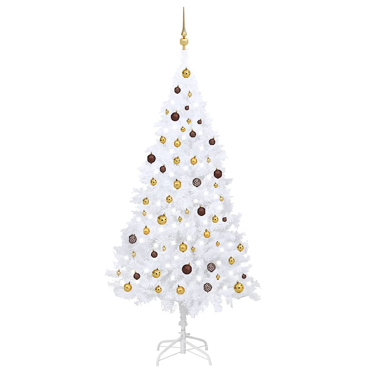 vidaXL Árvore Natal artificial pré-iluminada c/ bolas PVC branco 1