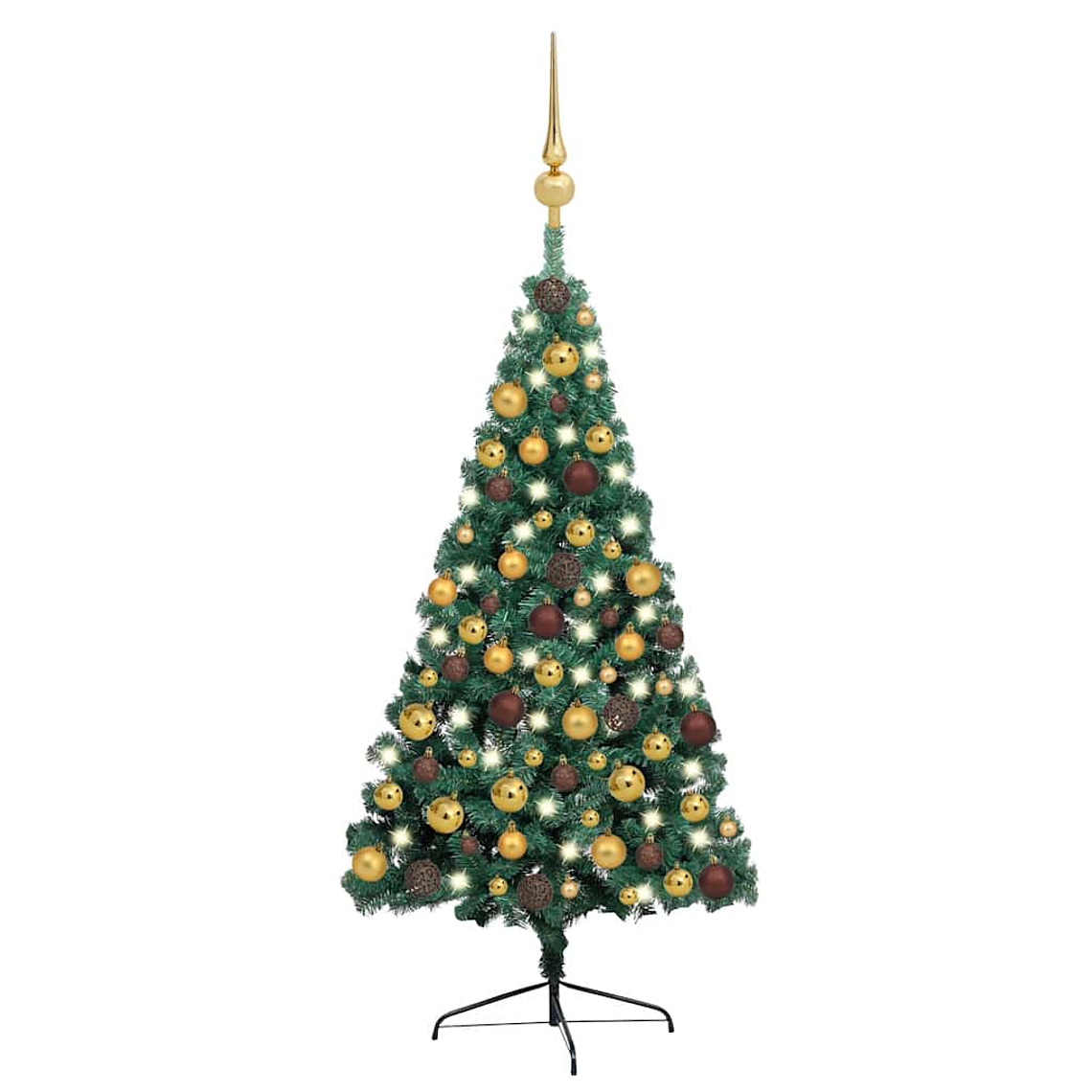 vidaXL Meia árvore Natal artificial pré-iluminada c/ bolas verde 1