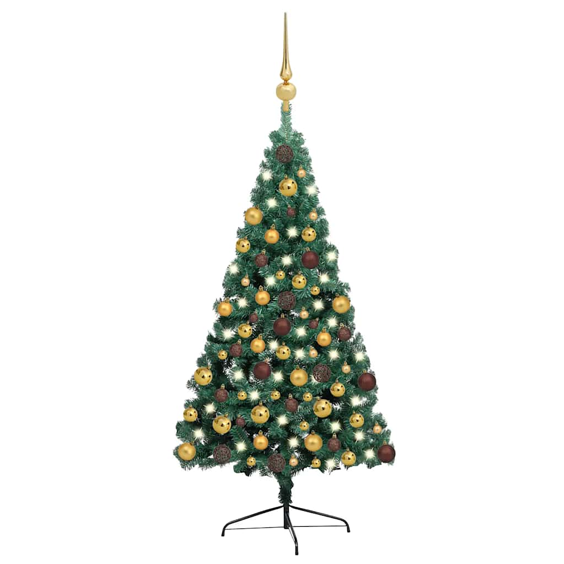 vidaXL Meia árvore Natal artificial pré-iluminada c/ bolas verde 1