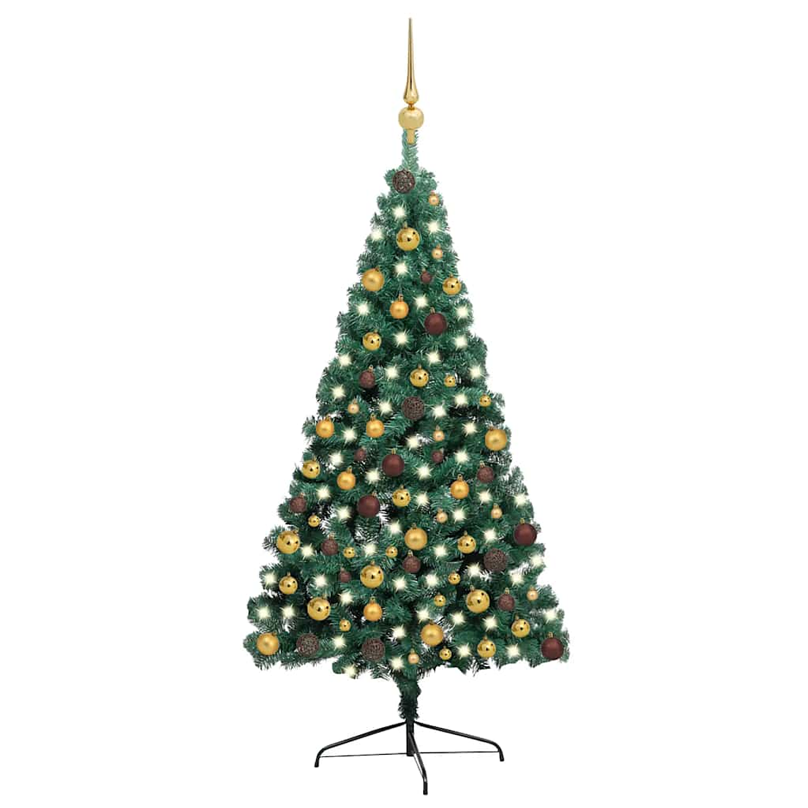vidaXL Meia árvore Natal artificial pré-iluminada c/ bolas verde 1