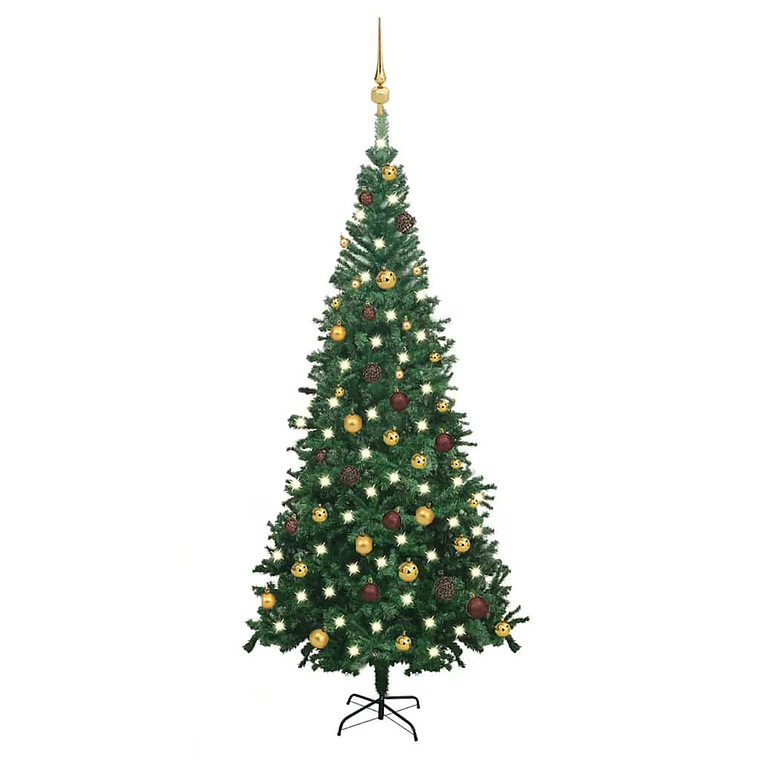 vidaXL Árvore Natal artificial pré-iluminada c/ bolas verde 1
