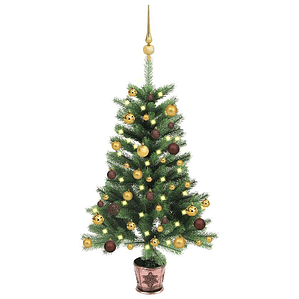 vidaXL Árvore Natal artificial pré-iluminada c/ bolas 90 cm verde
