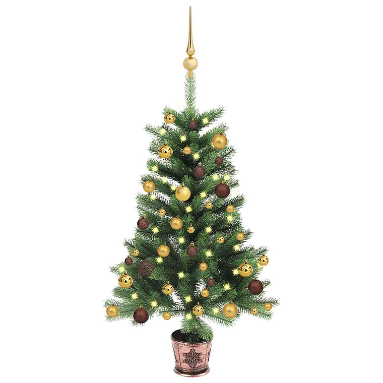 vidaXL Árvore Natal artificial pré-iluminada c/ bolas 90 cm verde 1