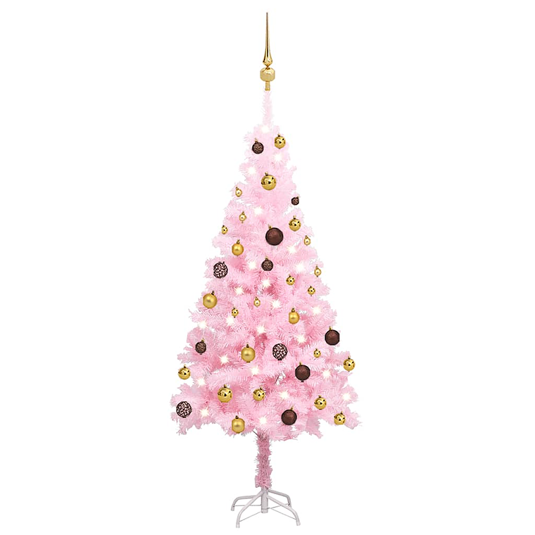 vidaXL Árvore Natal artificial pré-iluminada c/ bolas PVC rosa 1