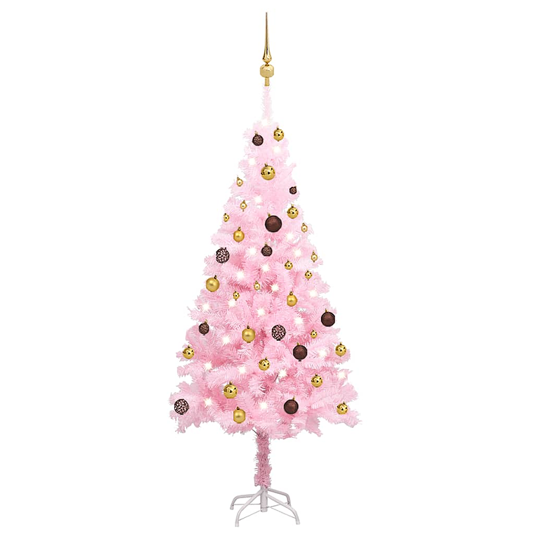 vidaXL Árvore Natal artificial pré-iluminada c/ bolas PVC rosa 1