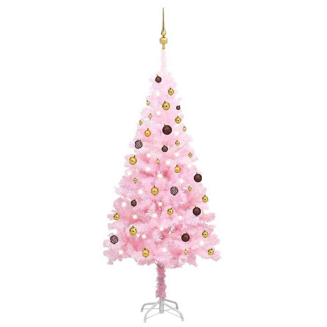 vidaXL Árvore Natal artificial pré-iluminada c/ bolas PVC rosa 1