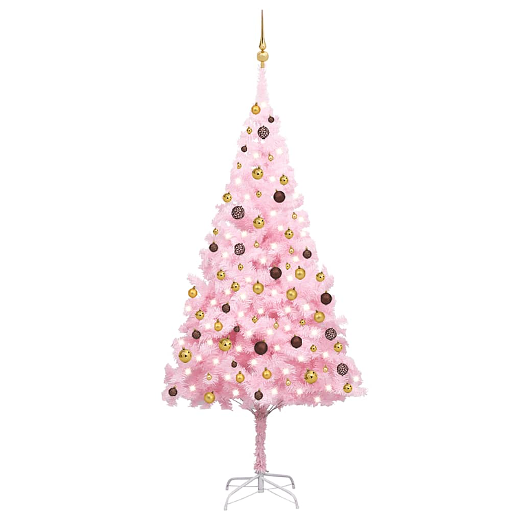 vidaXL Árvore Natal artificial pré-iluminada c/ bolas PVC rosa 1